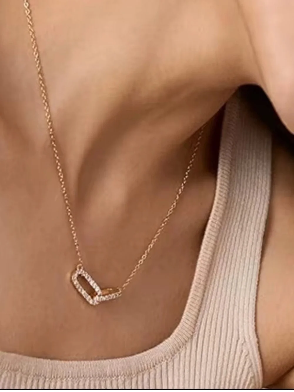 925 Sterling Silver & Gold Pave Link Necklace